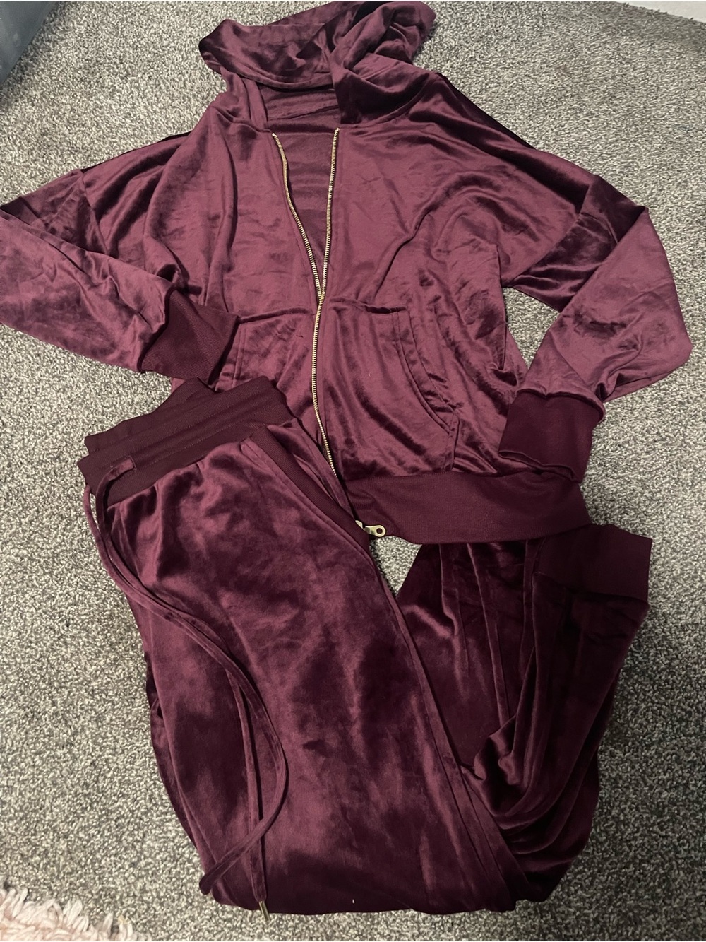 Zip-Up Hoodie & Joggers Set in Deep Burgundy